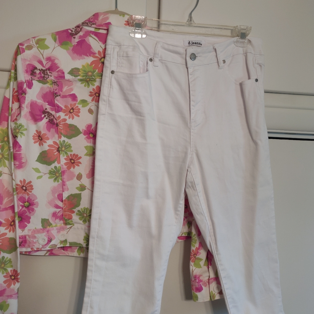 White Jeans with Floral Jacket
